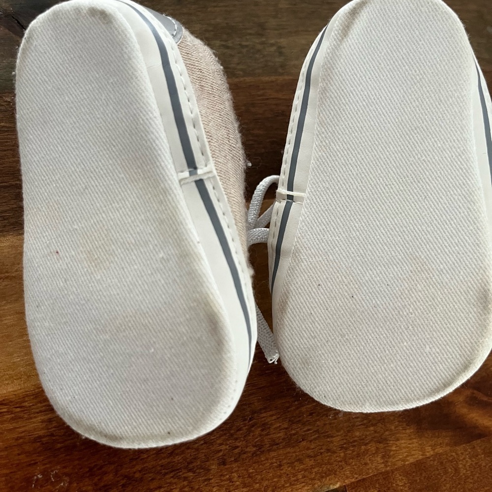 2 pair set - Beige Canvas Baby Walker Shoes with White Accents - Picture 2 of 6